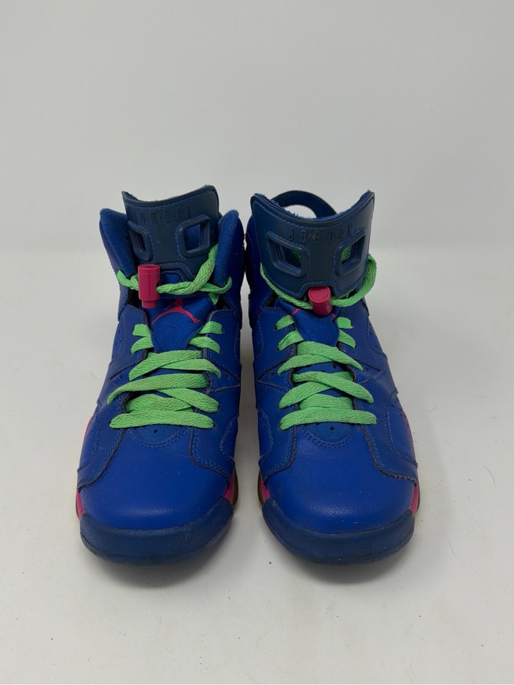Jordan Kids Royal Blue High-Top Sneakers with Lime and Pink Accents